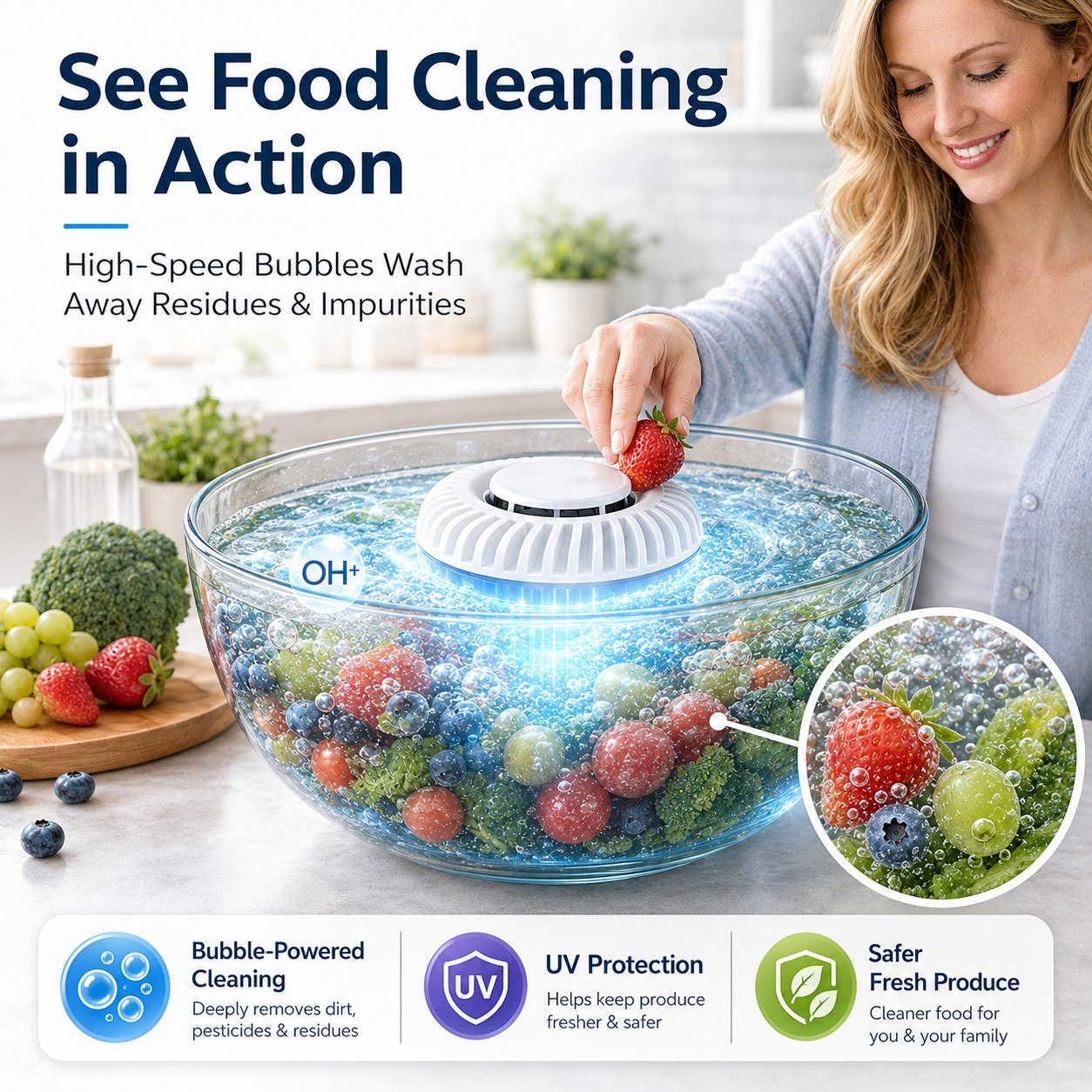 🥬 Fruit & Vegetable Washer – Removes Pesticides & Bacteria, No Chemicals Needed